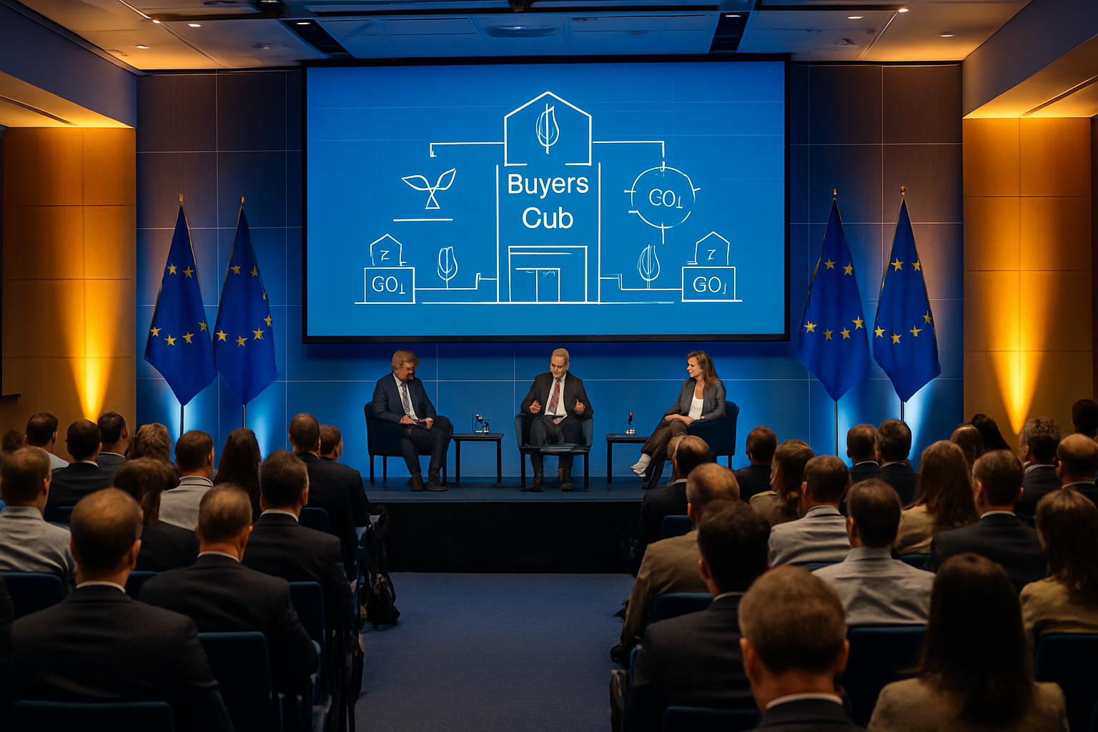 Sala conferenze ai CRCF Days di Bruxelles, presentazione del Buyers Club UE per la domanda di crediti carbon farming.
