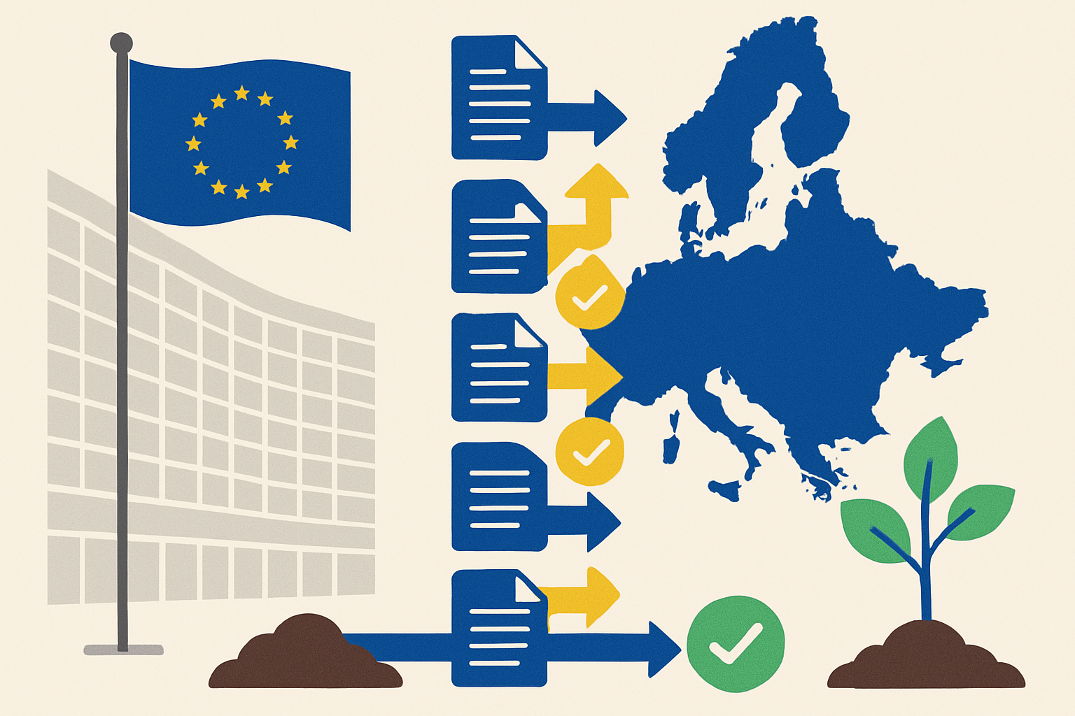 Schema del processo di riconoscimento schemi CRCF in sette passi della Commissione UE per certificare rimozioni di CO2 e carbon farming.