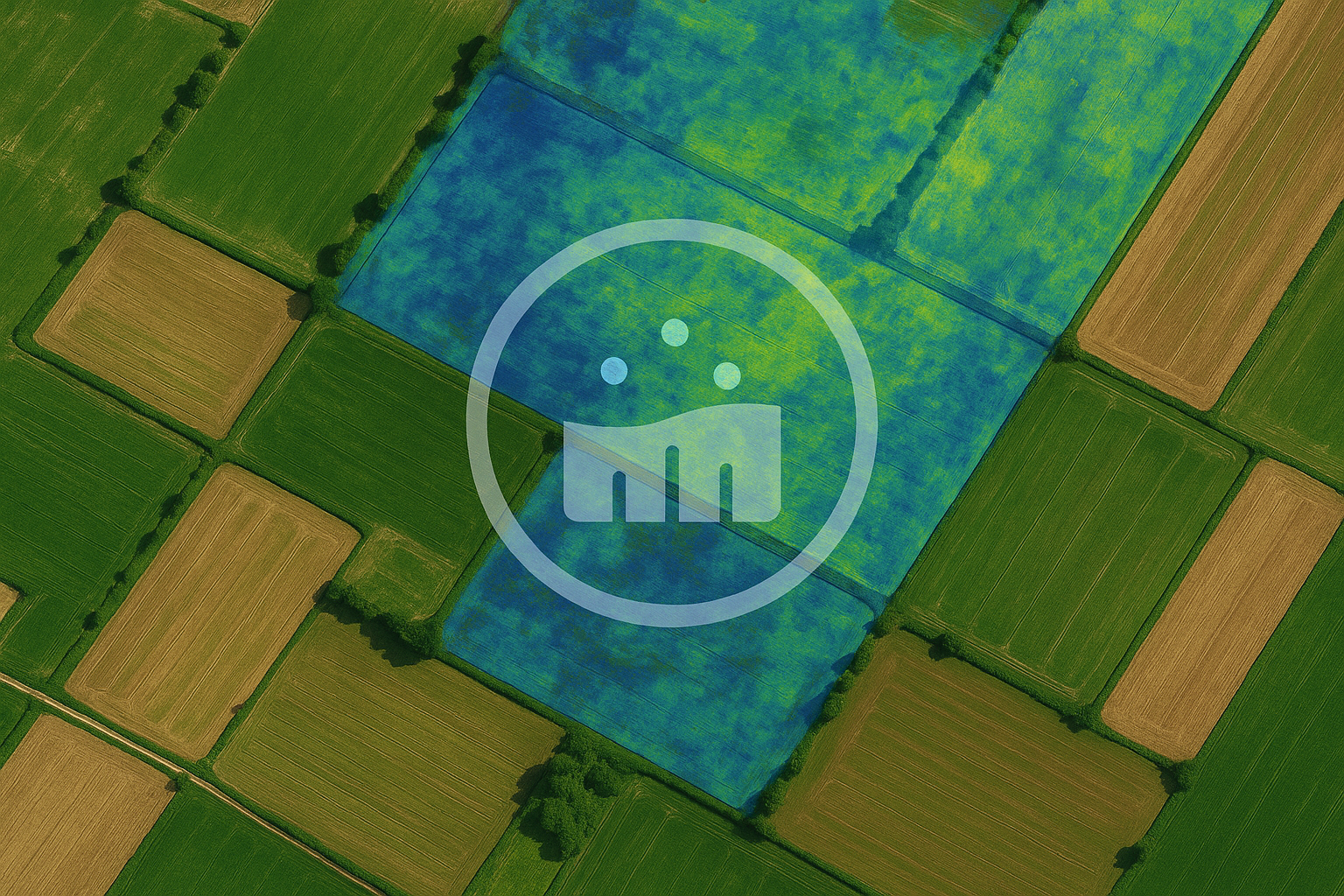 Vista satellitare di campi agricoli colorati con overlay dei dati di carbonio organico, simbolo del MRV satellitare suolo europeo.