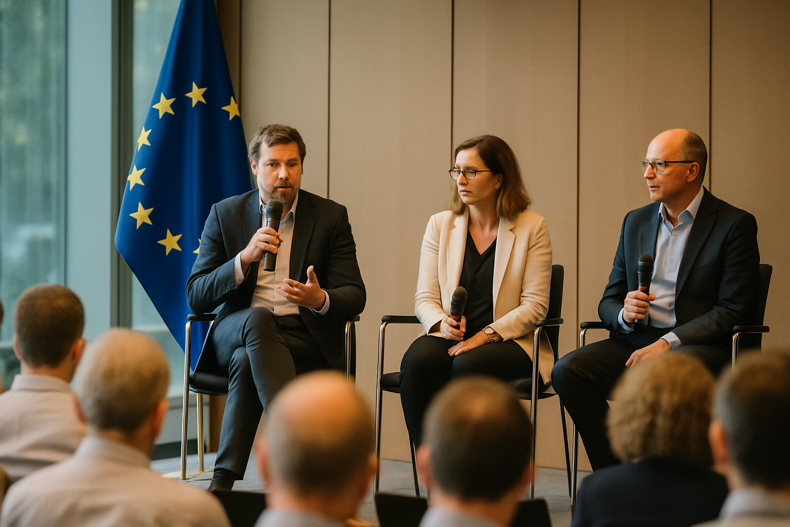 Tavola rotonda ai CRCF Days di Bruxelles con relatori e bandiera UE, sintesi di rimozioni permanenti e carbon farming.